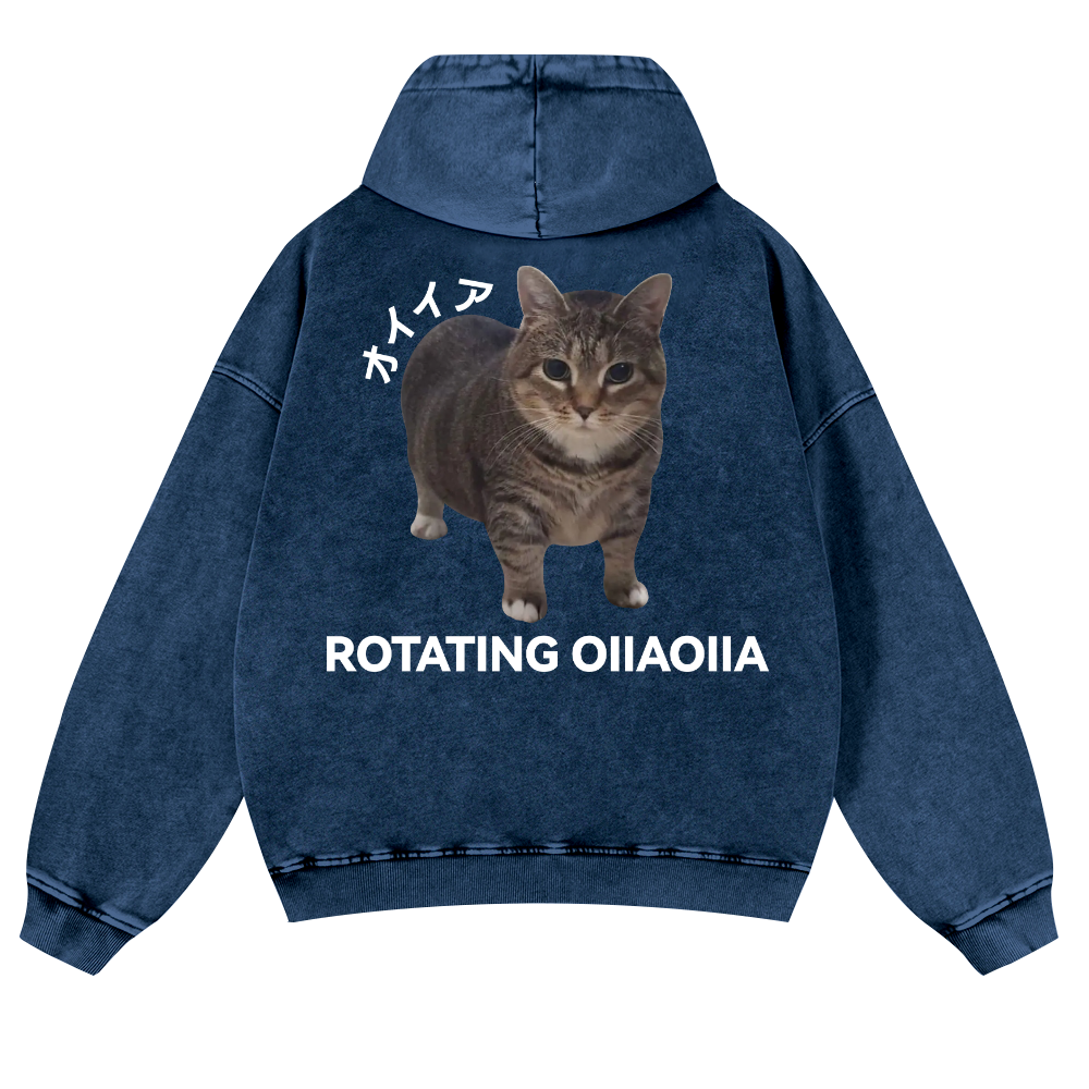 OIIA Cat Vintage Washed Cotton Back Art Hoodie