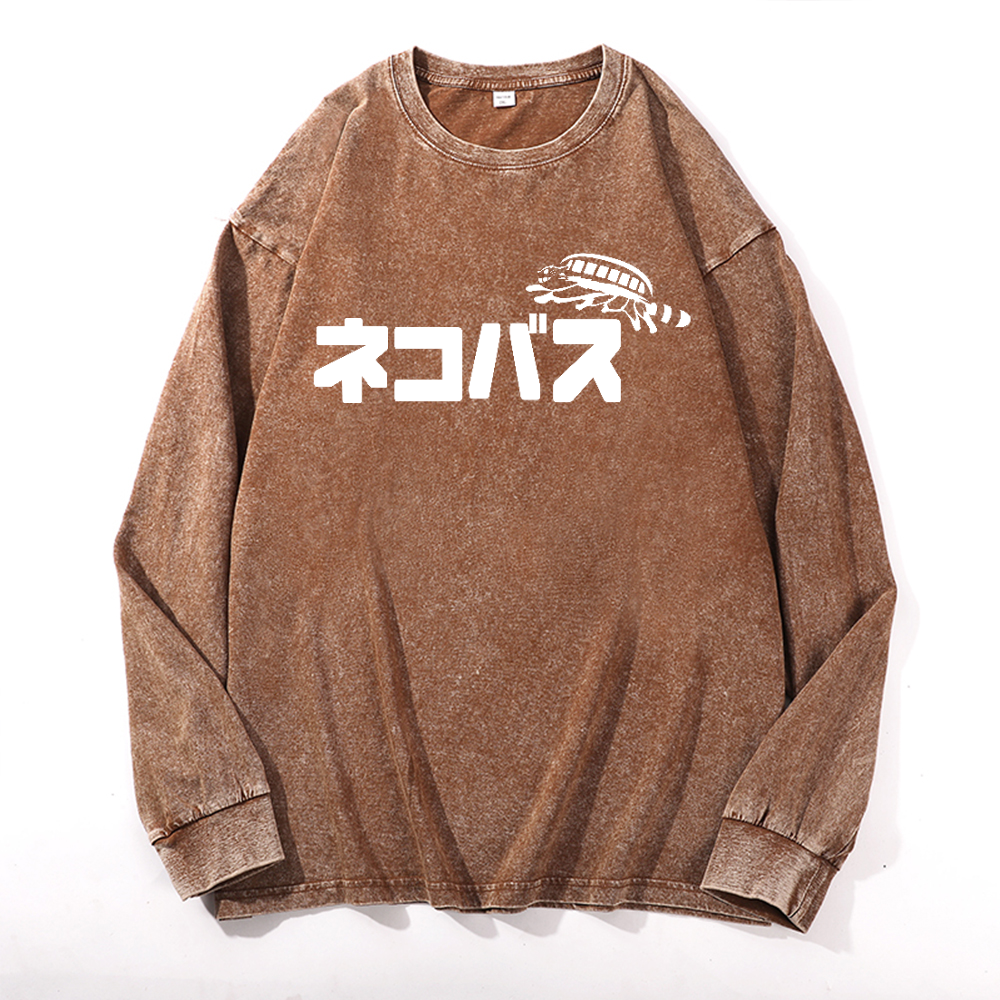 Ghibli Catbus Vintage Cotton Wash Long-sleeve T-shirt