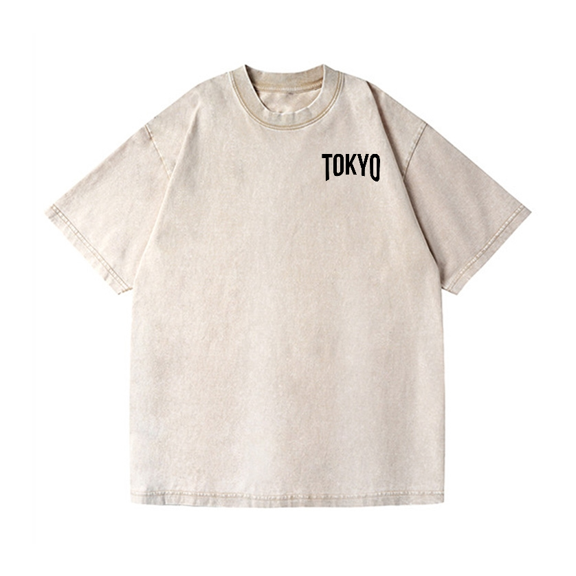 Tokyo Vintage Wash Japanese Design Back Art T-Shirt