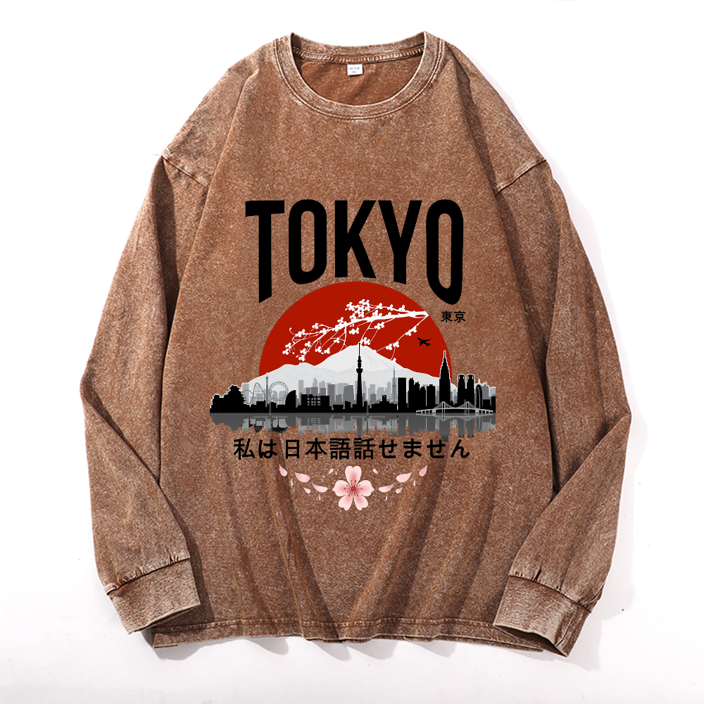 Vintage Cotton Wash Crewneck Long-Sleeve T-Shirt