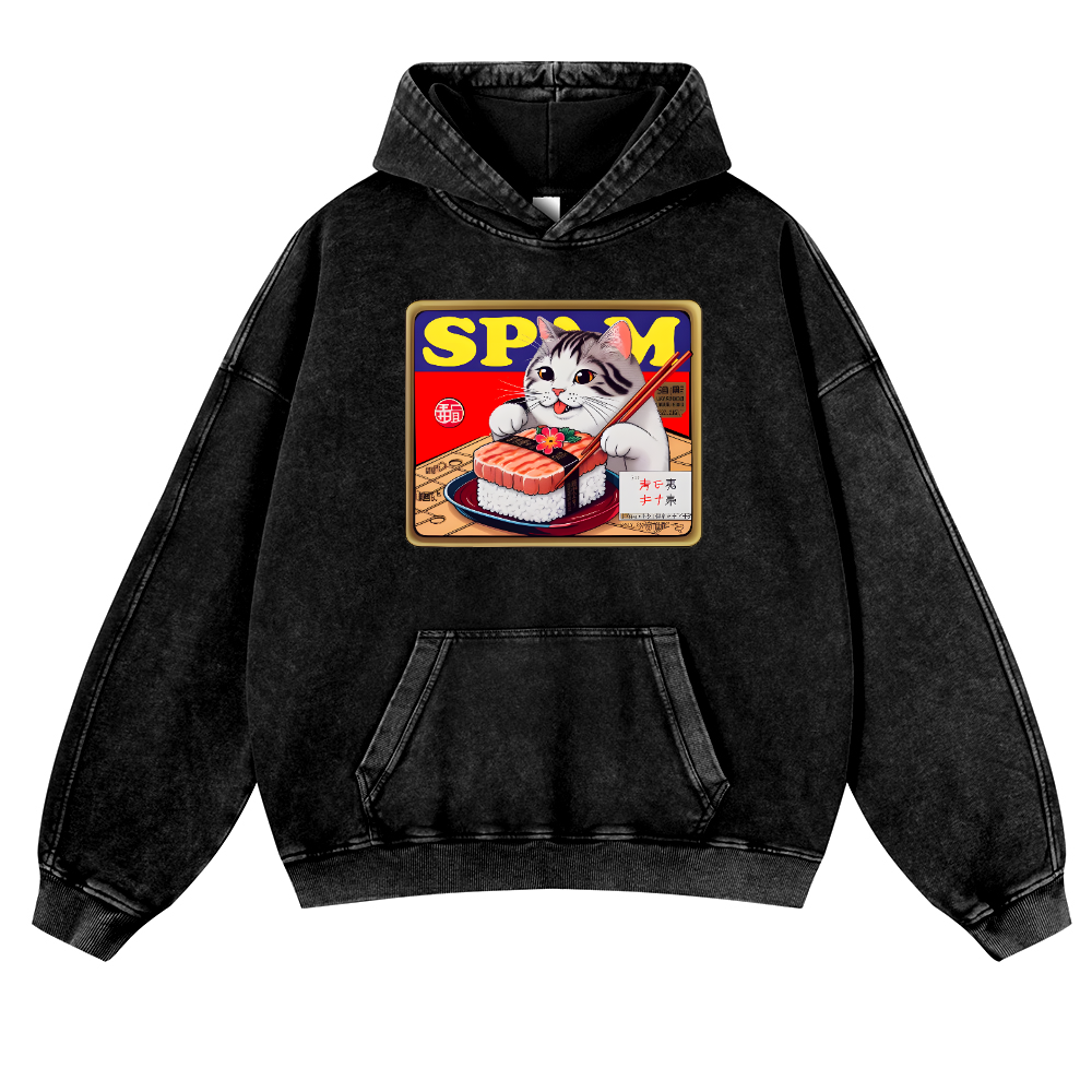 Spam Cat Vintage Washed Thick Cotton Hoodie