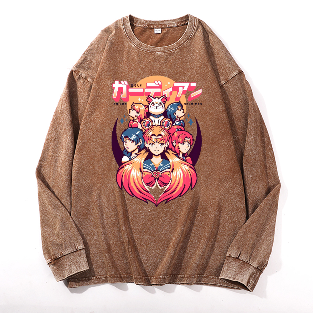 Vintage Cotton Wash Crewneck Long-Sleeve T-Shirt