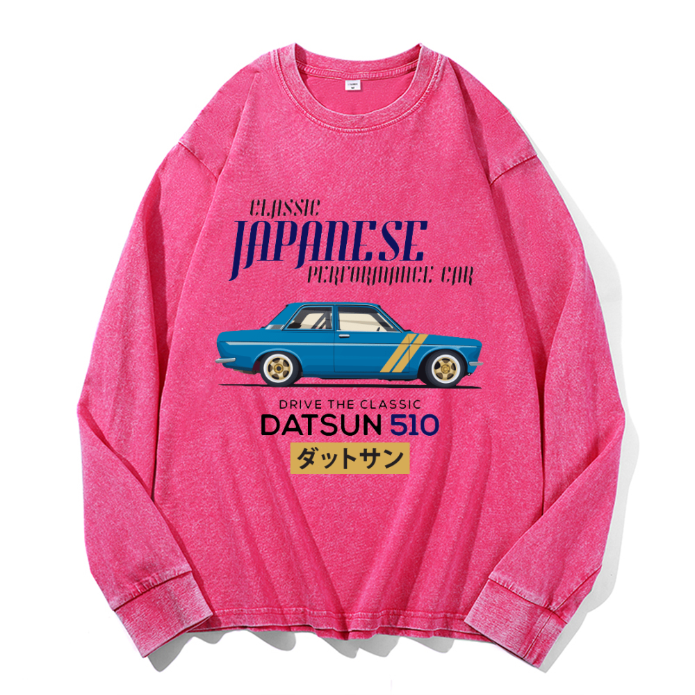 Vintage Cotton Wash Crewneck Long-Sleeve T-Shirt
