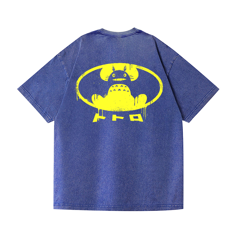 Ghibli Totoro Batman Vintage Wash Japanese Design Back Art T-Shirt