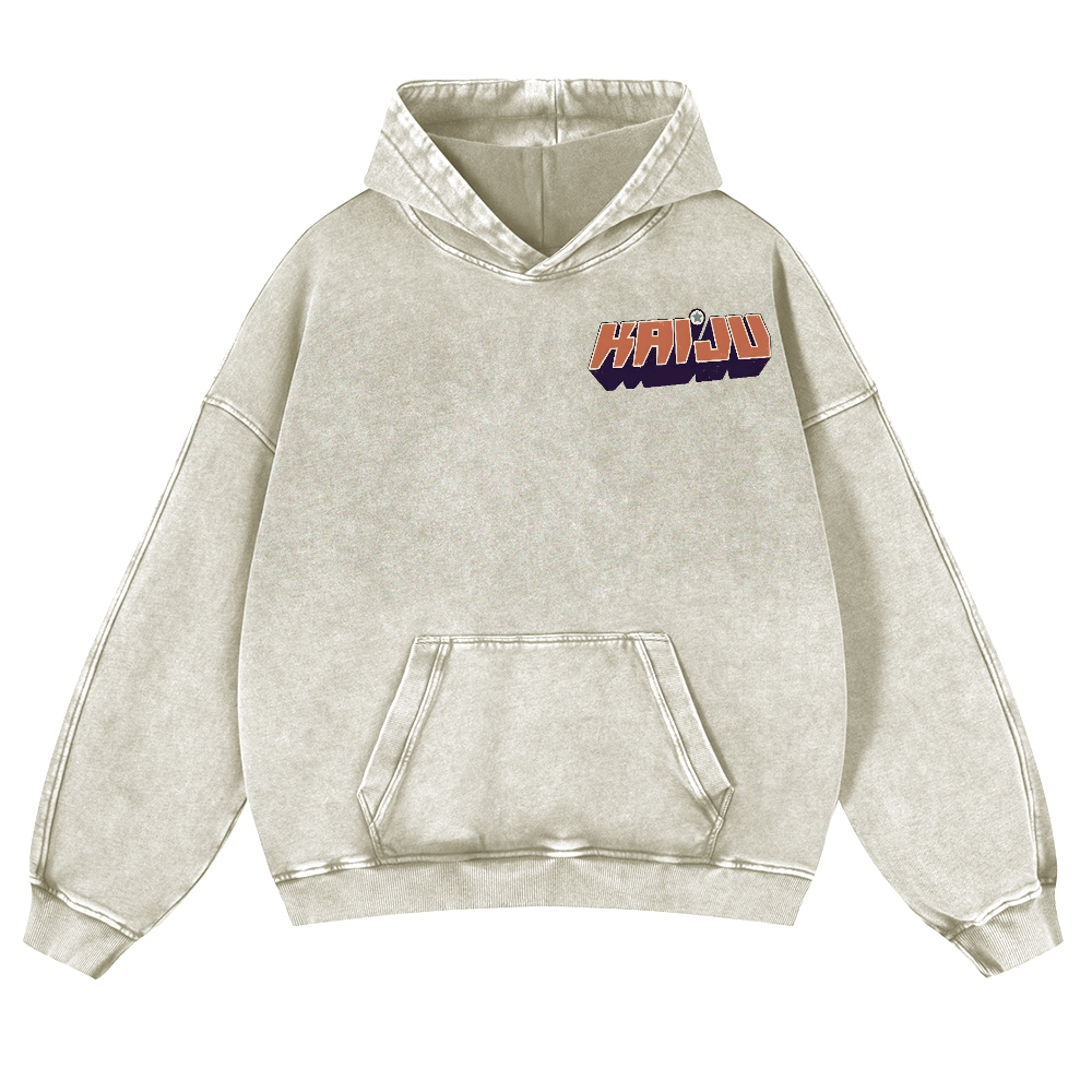 Kaiju Monster Vintage Washed Cotton Back Art Hoodie