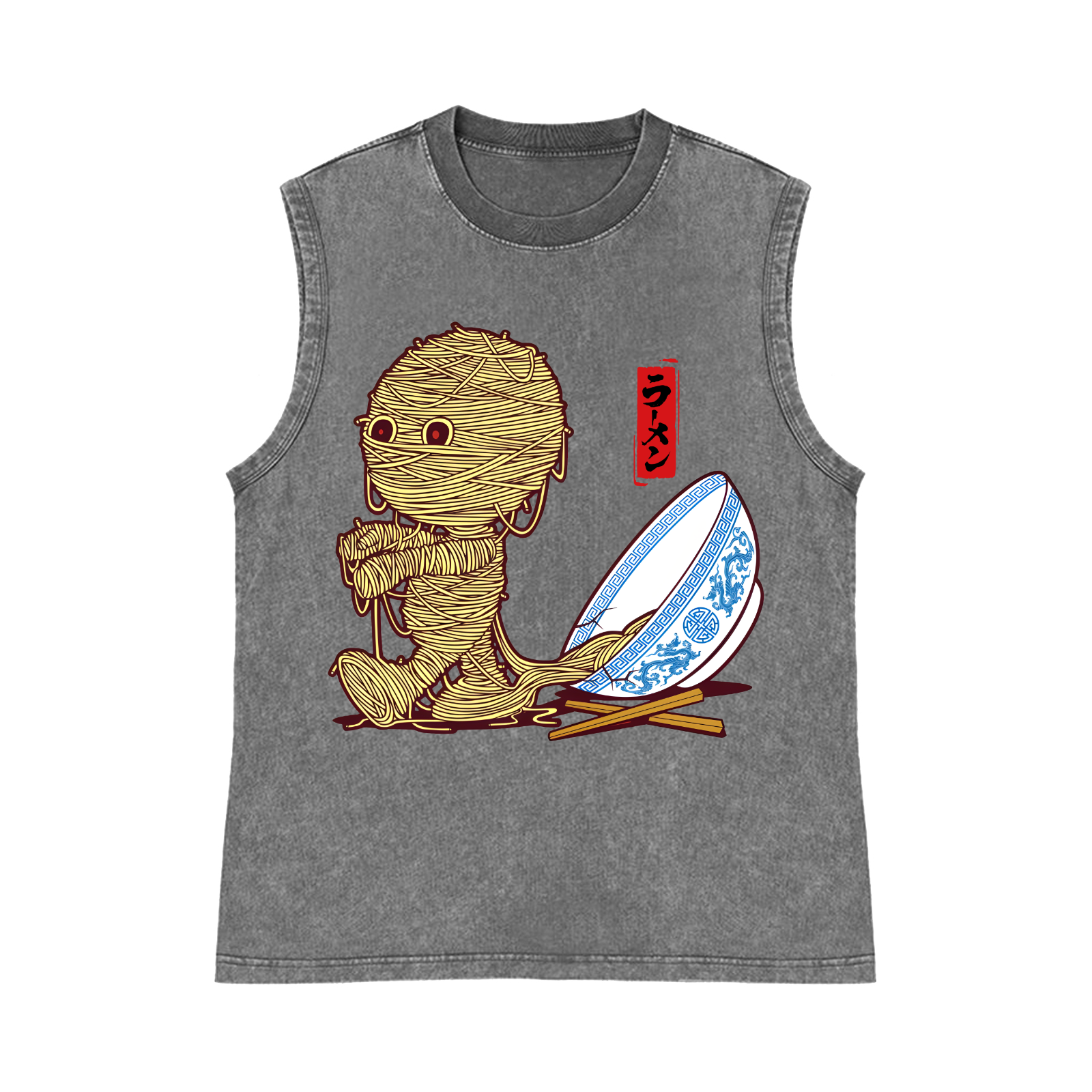 Ramen Mummy Pure Cotton Wash-Dyed Sleeveless Tank Top