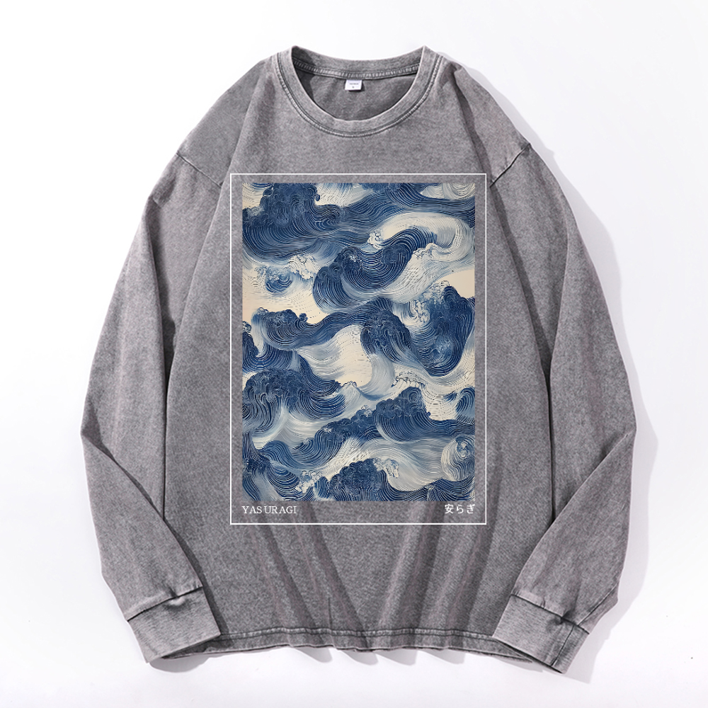 Yasuragi Wave Vintage Cotton Wash Long-sleeve T-shirt