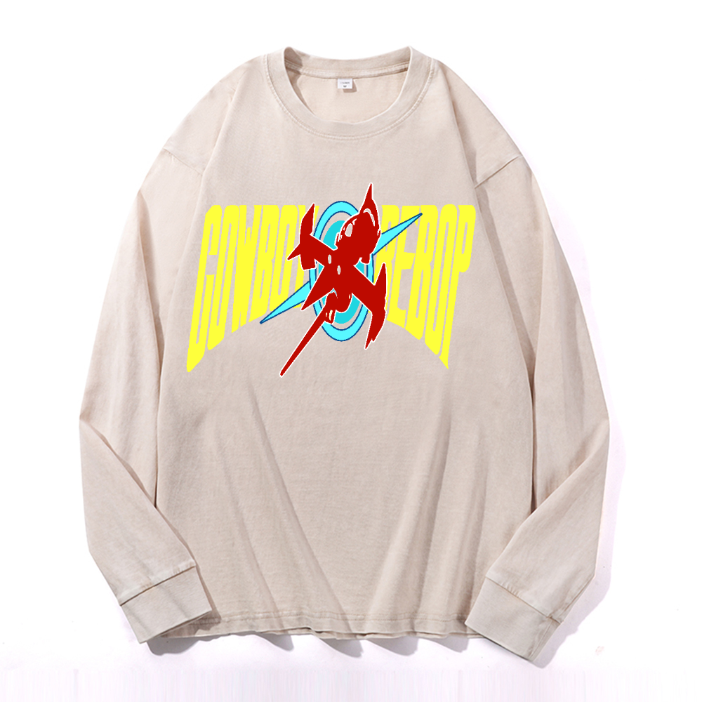 Cowboy Bebop Vintage Cotton Wash Crewneck Long-Sleeve T-Shirt