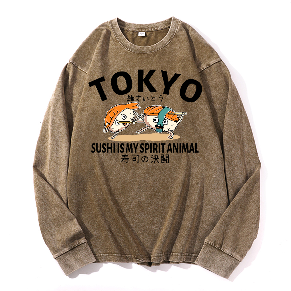 Sushi Vintage Cotton Wash Crewneck Sweatshirt