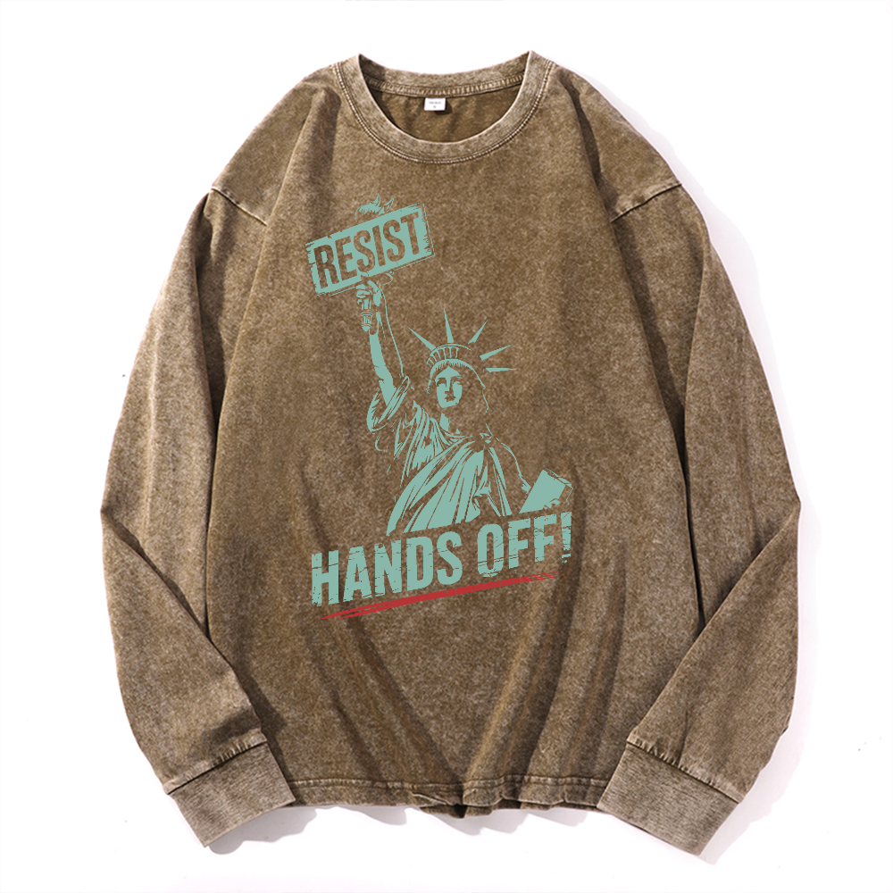 Hands Off Lady Liberty Vintage Cotton Wash Long-sleeve T-shirt