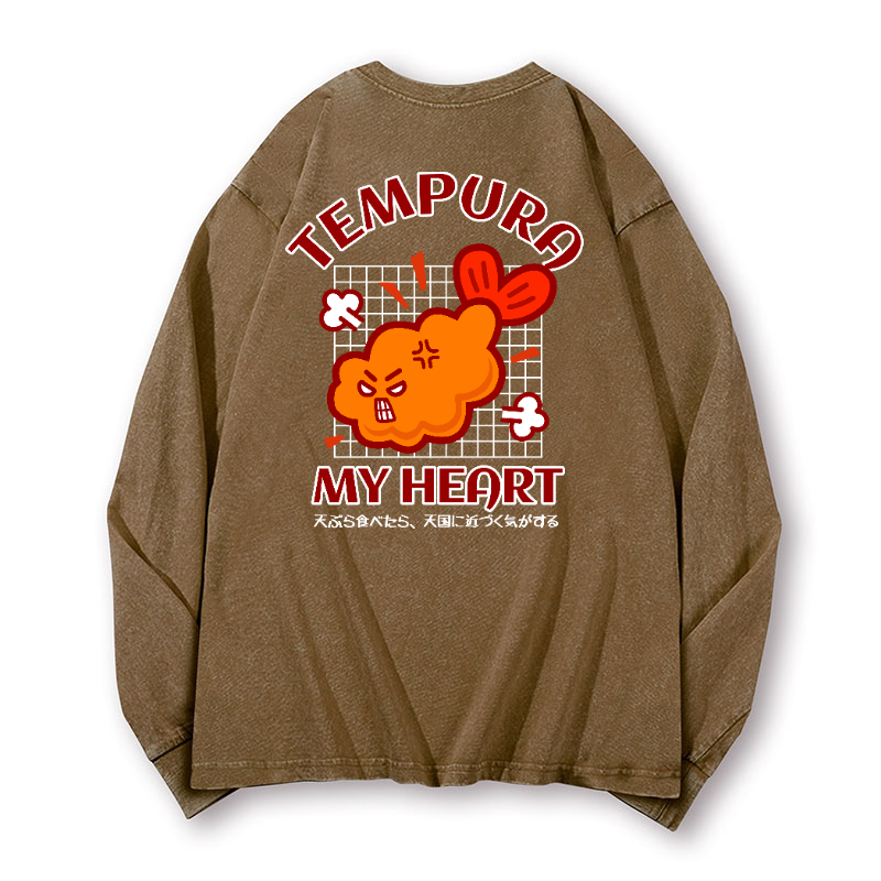 Tempura My Heart Vintage Washed Cotton Back Art Long-sleeve T-shirt