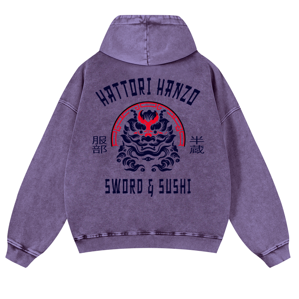 Hattori Hanzo Komainu Vintage Washed Cotton Back Art Hoodie