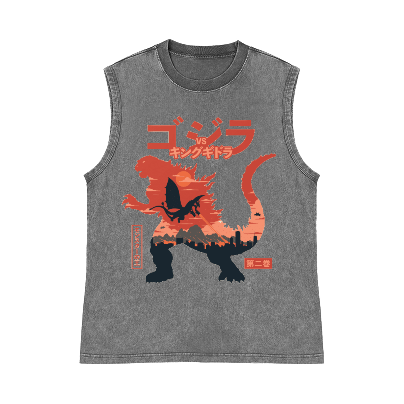 Kaiju vs. King Ghidorah Showdown Pure Cotton Wash-Dyed Sleeveless Tank Top