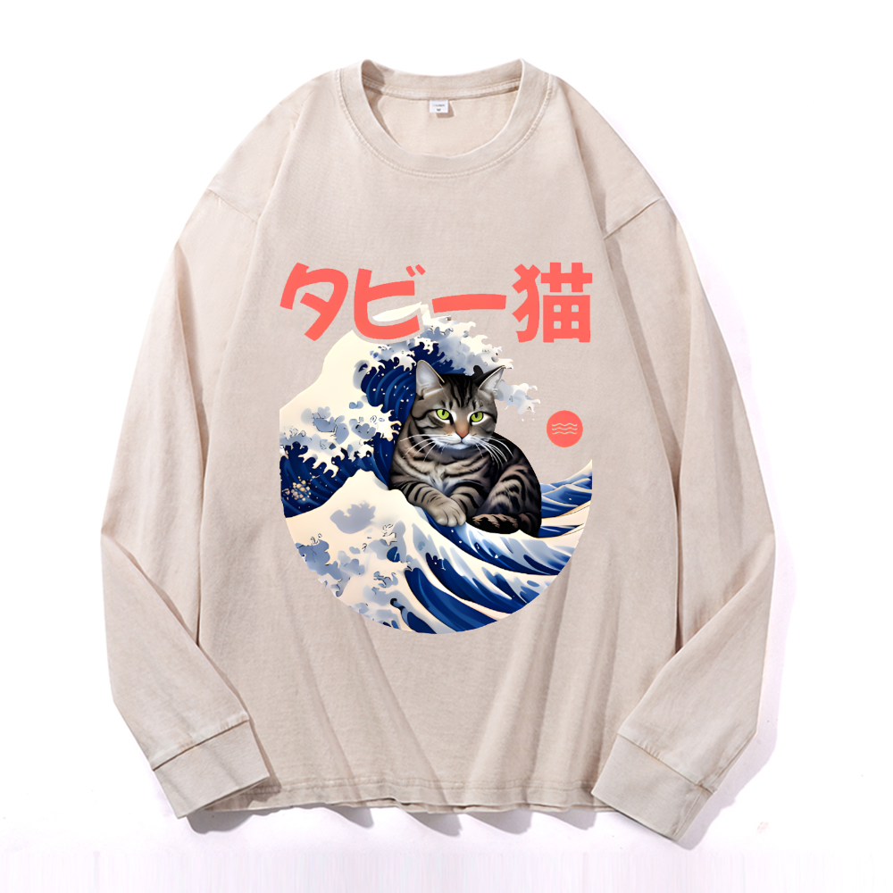 Vintage Cotton Wash Crewneck Long-Sleeve T-Shirt