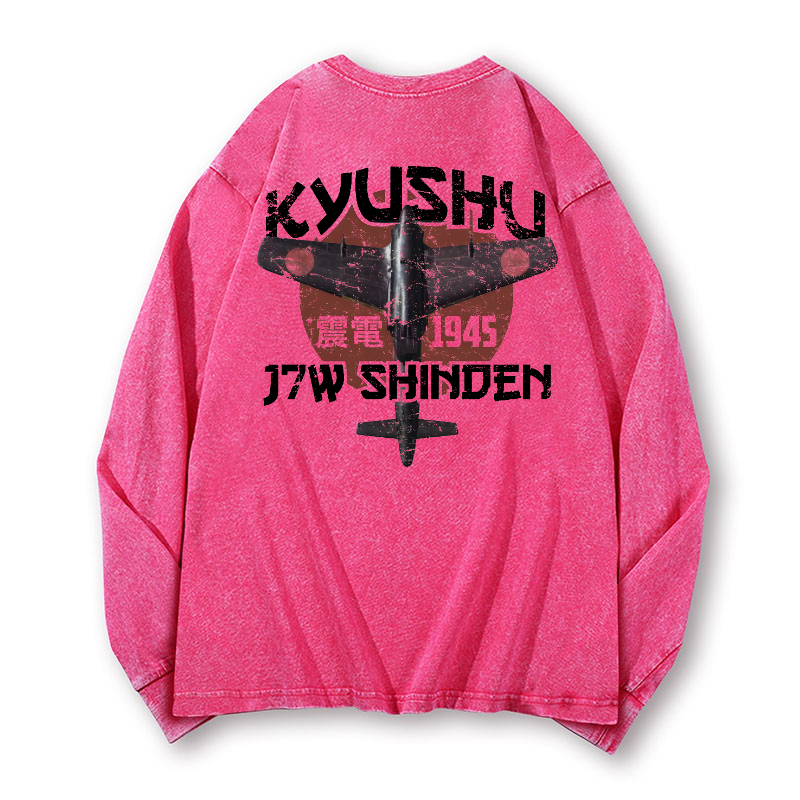 Kyushu J7W Shinden Fighter Vintage Washed Cotton Back Art Long-sleeve T-shirt