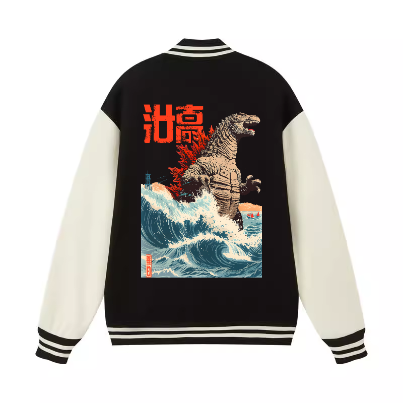 Kaiju Wave Vintage Cotton Varsity Jacket
