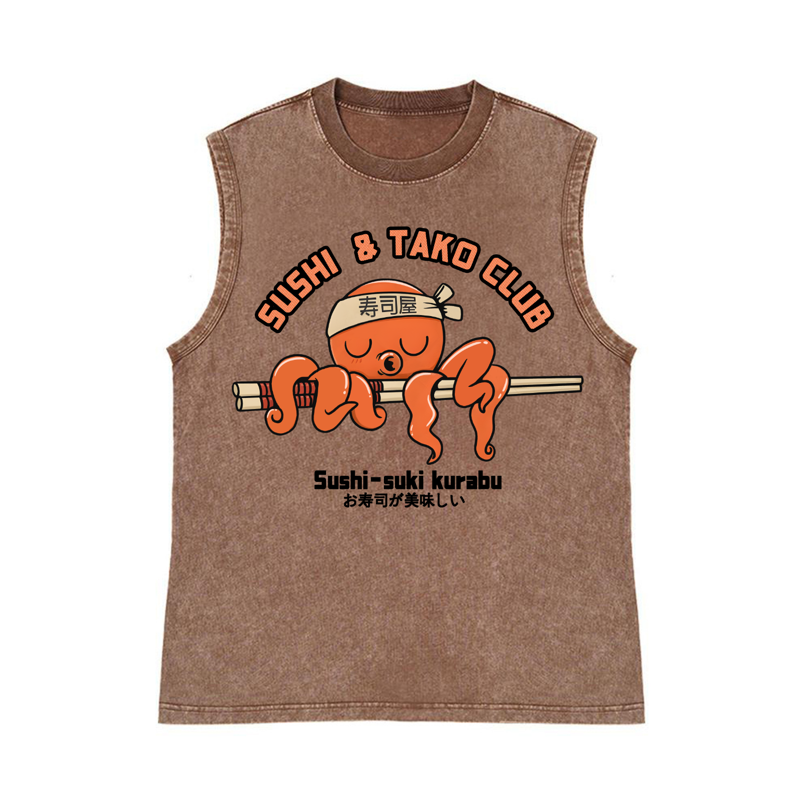 Sushi & Tako Club Octopus Pure Cotton Wash-Dyed Sleeveless Tank Top