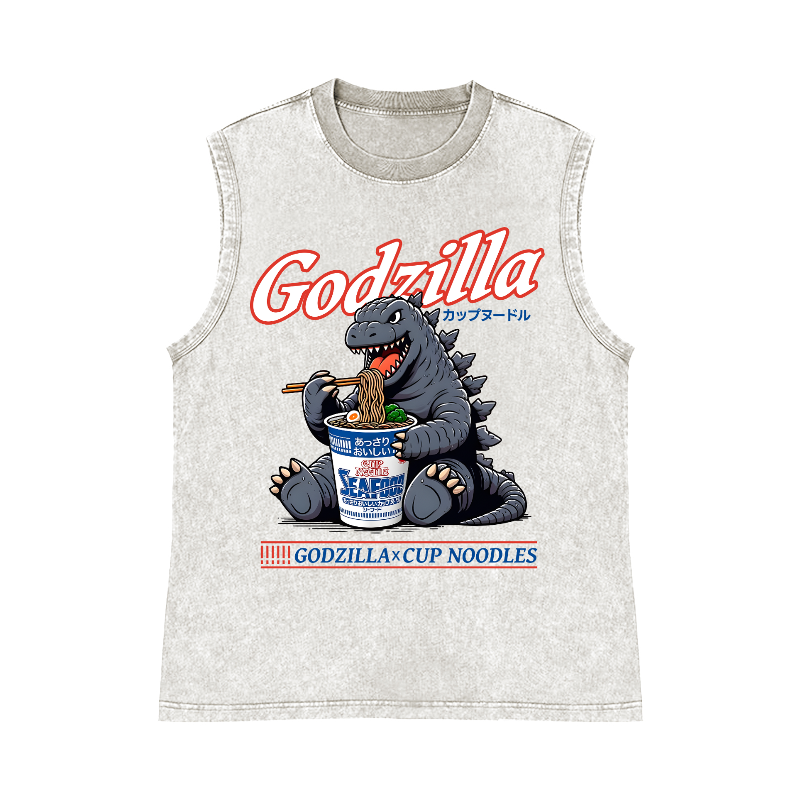 Kaiju Cup Noodles Pure Cotton Wash-Dyed Sleeveless Tank Top