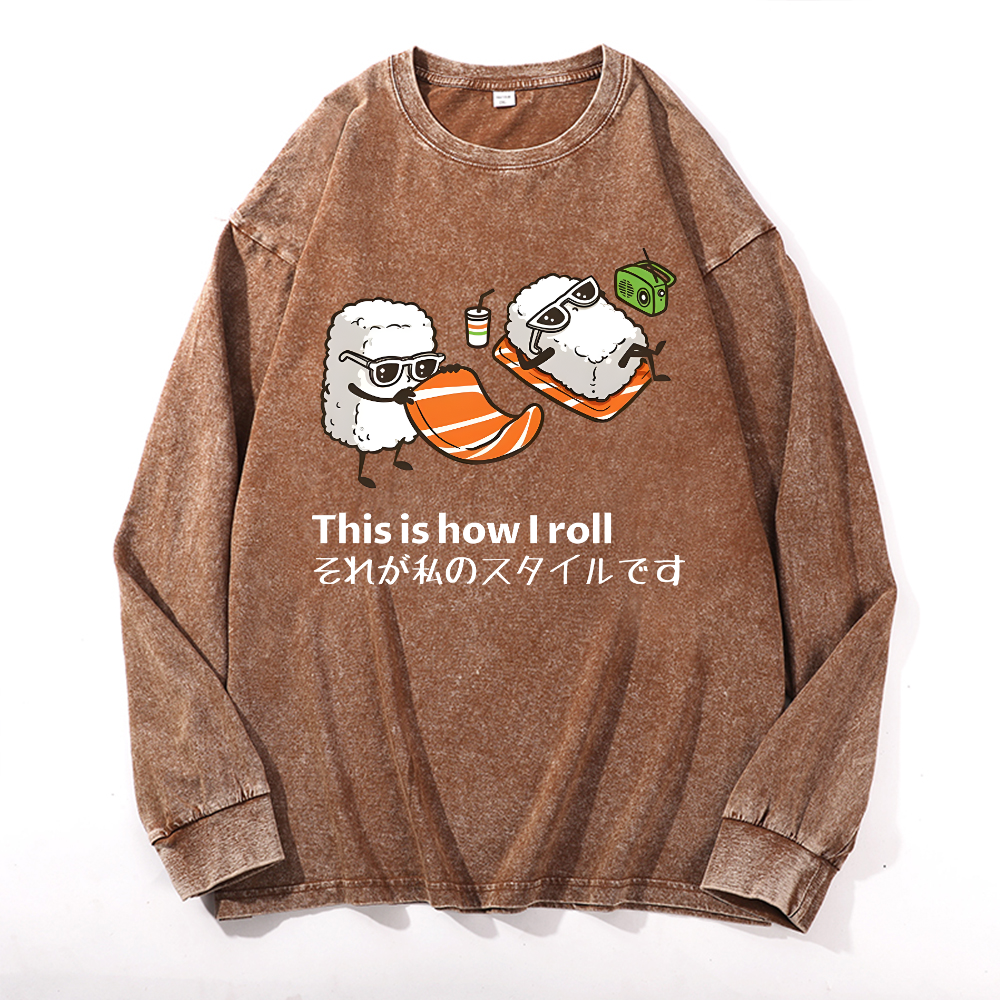 Sushi Roll Vintage Cotton Wash Long-sleeve T-shirt
