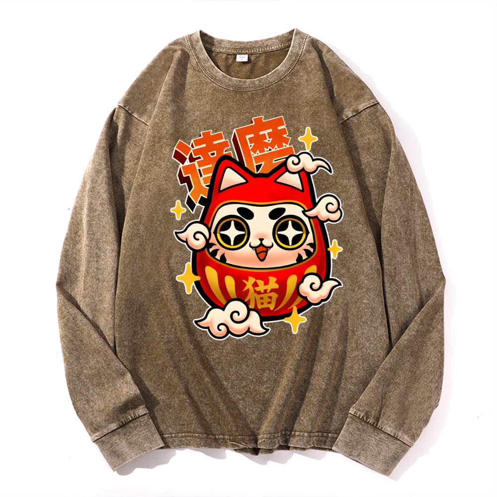 Daruma Vintage Cotton Wash Crewneck Long-Sleeve T-Shirt