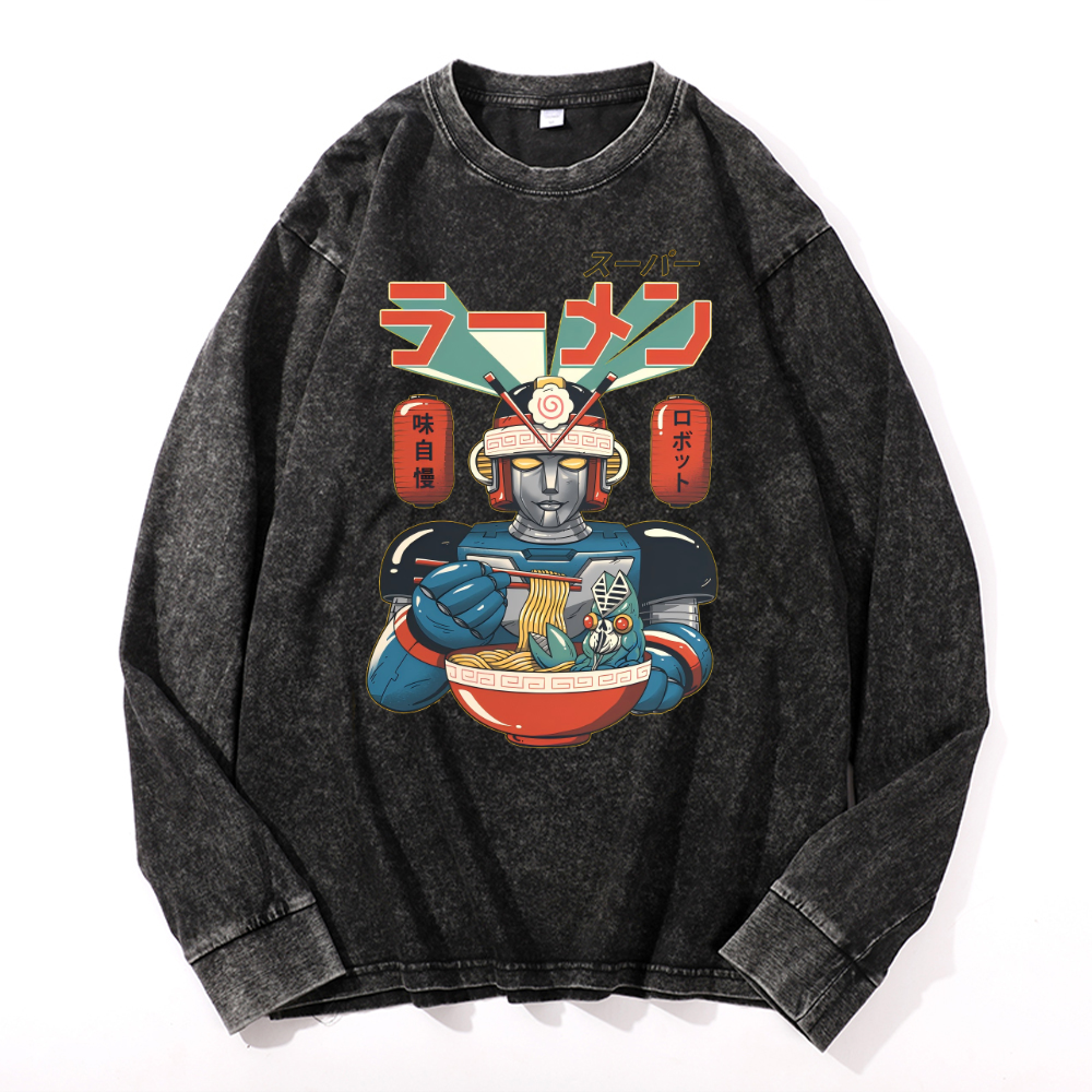 Vintage Cotton Wash Crewneck Long-Sleeve T-Shirt