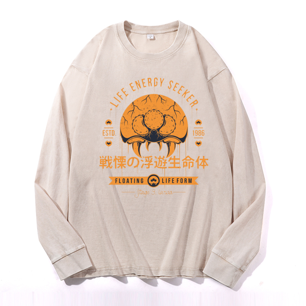 Vintage Cotton Wash Crewneck Long-Sleeve T-Shirt