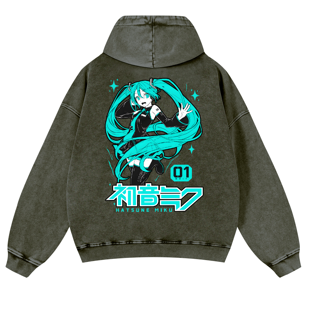 Hatsune Miku Vintage Washed Cotton Back Art Hoodie