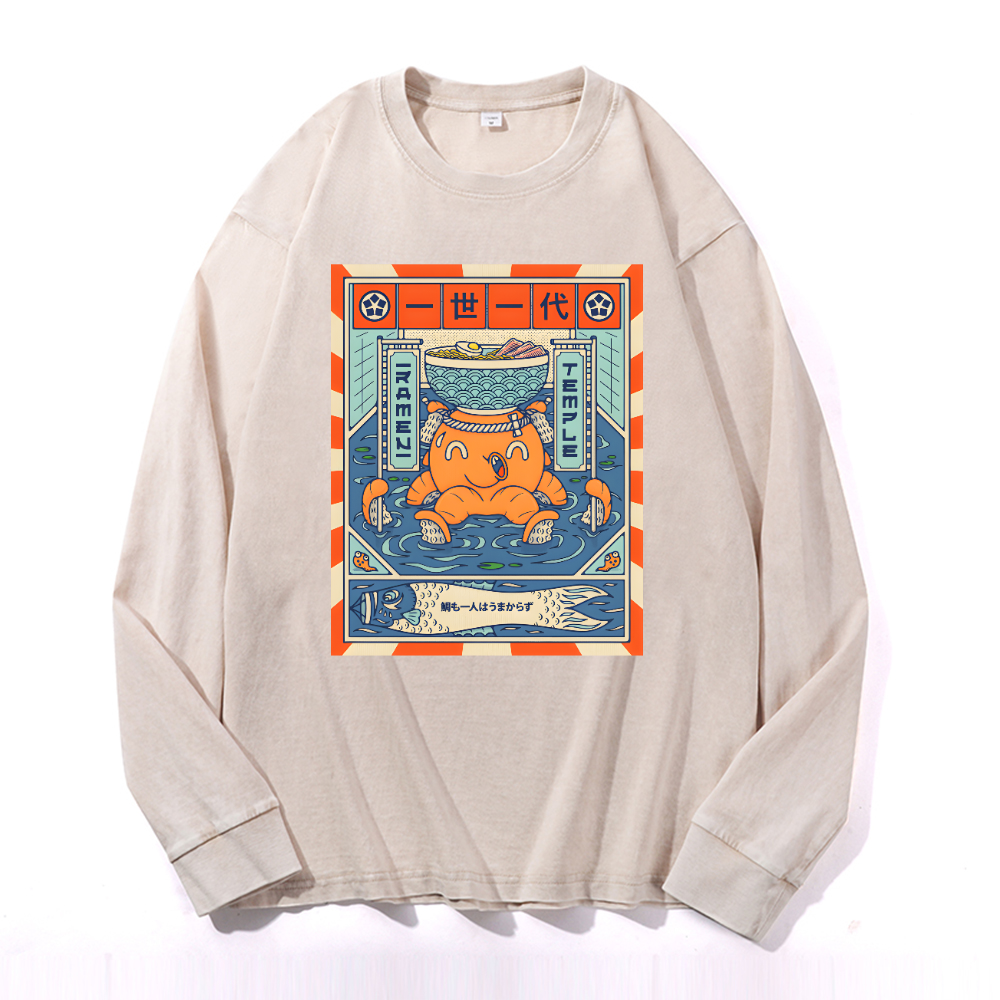 Octopus Vintage Cotton Wash Crewneck Long-Sleeve T-Shirt