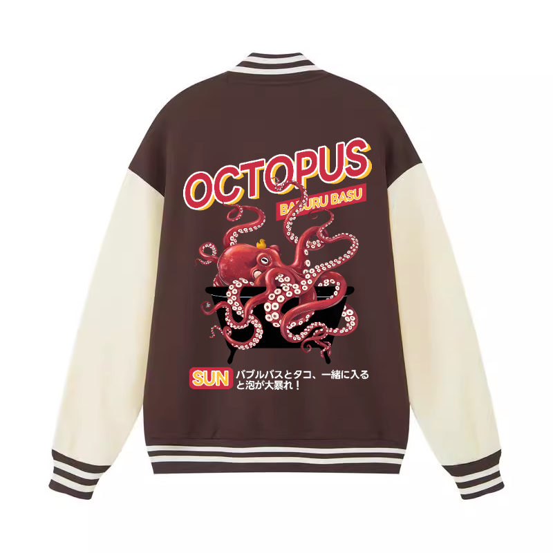 Bubble Bath Octopus Vintage Cotton Varsity Jacket