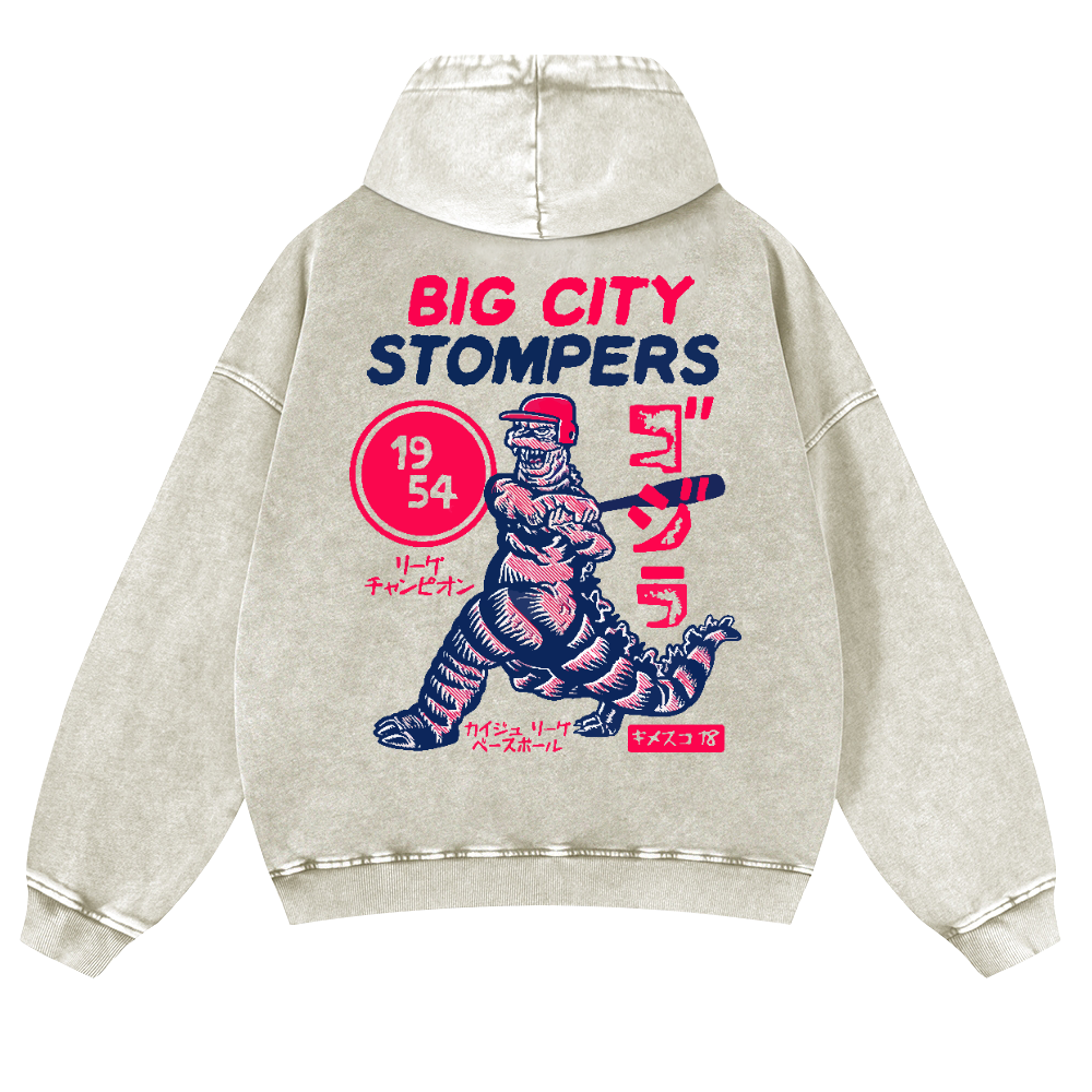 Baseball Kaiju Vintage Washed Cotton Back Art Hoodie