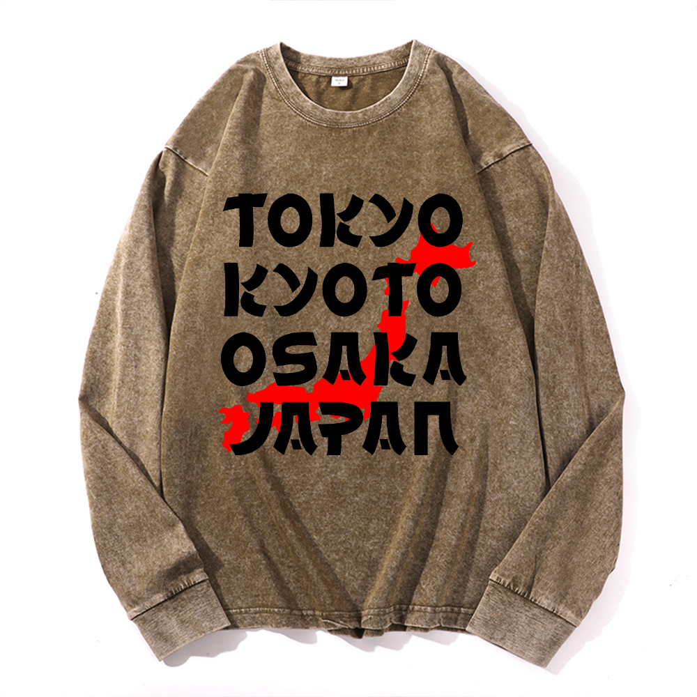 Vintage Cotton Wash Crewneck Long-Sleeve T-Shirt