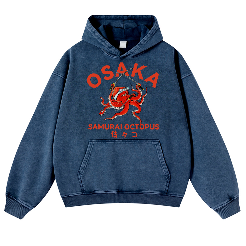 Samurai Octopus Vintage Washed Thick Cotton Hoodie