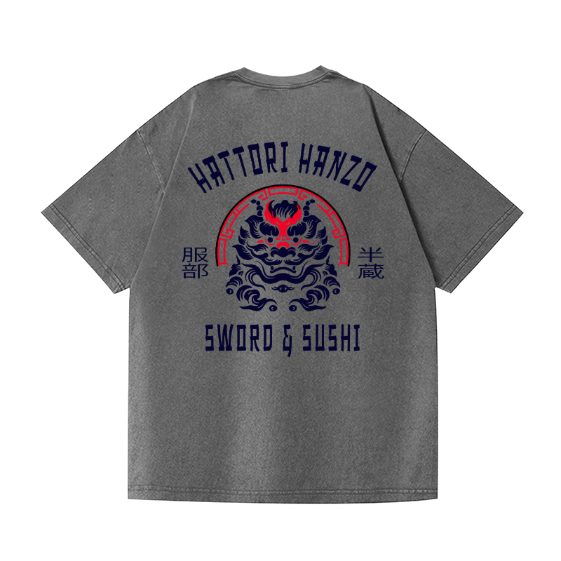 Hattori Hanzo Vintage Wash Japanese Design Back Art T-Shirt