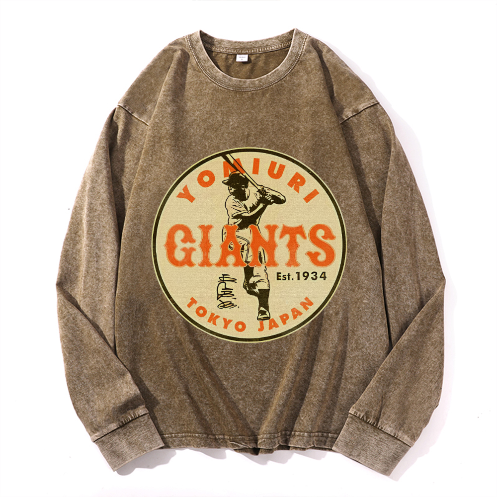 Vintage Cotton Wash Crewneck Long-Sleeve T-Shirt