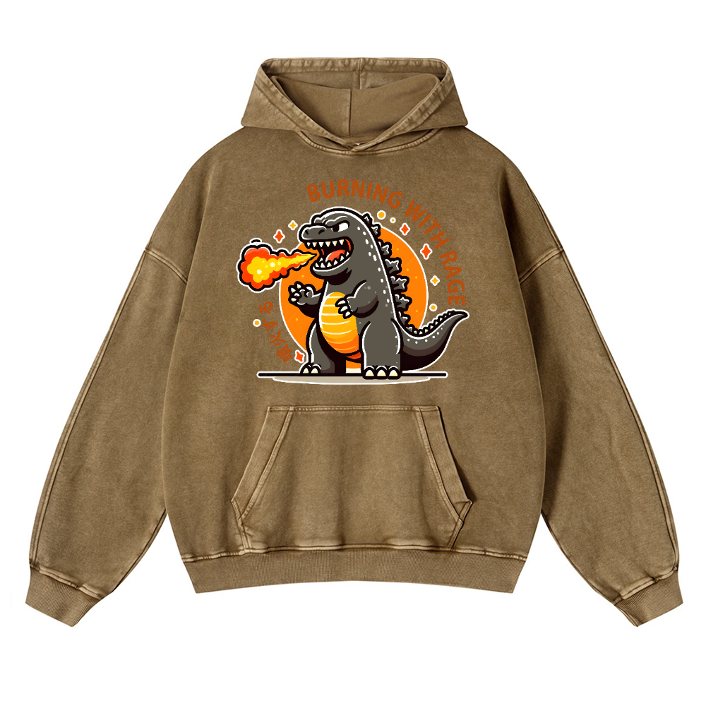 Burning Kaiju Vintage Washed Thick Cotton Hoodie