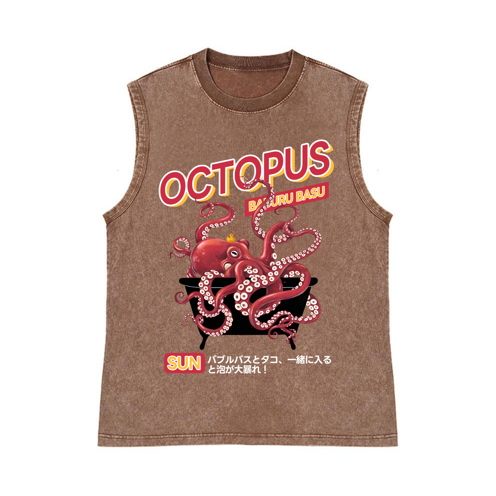 Bubble Bath Octopus Pure Cotton Wash-Dyed Sleeveless Tank Top