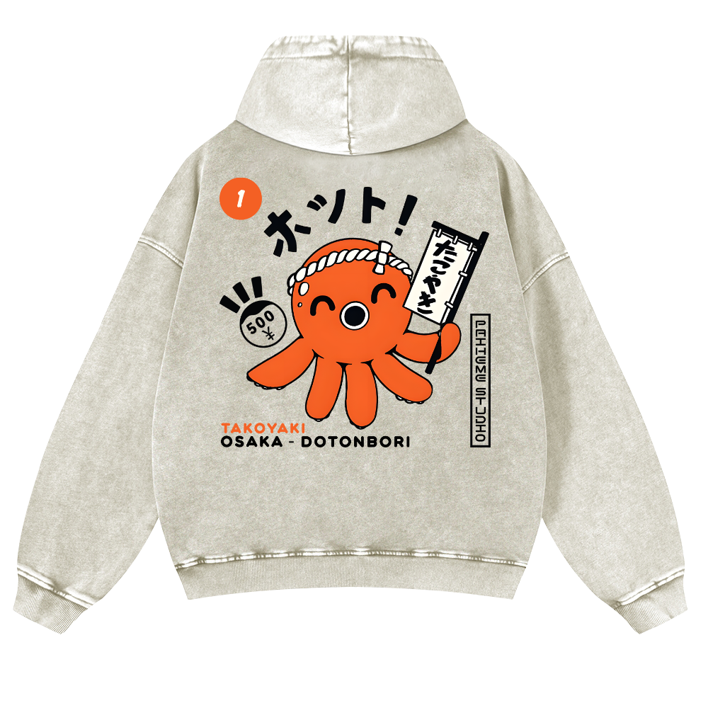 Osaka Dotonbori Takoyaki Vintage Washed Cotton Back Art Hoodie