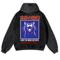 Cat Vintage Washed Cotton Back Art Hoodie