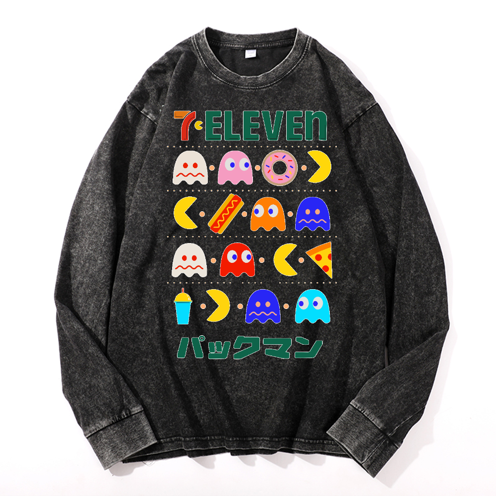 Pacman Vintage Cotton Wash Crewneck Long-Sleeve T-Shirt