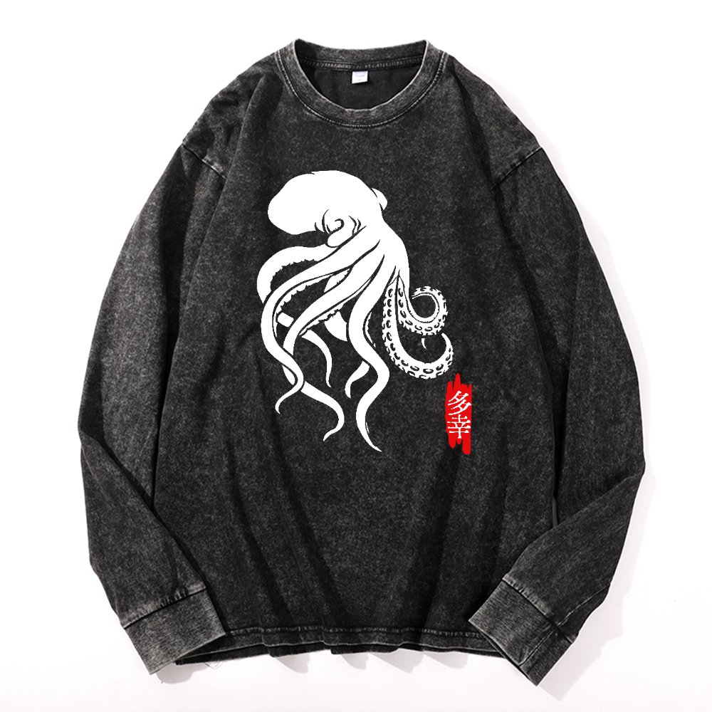 Octopus Vintage Cotton Wash Long-sleeve T-shirt
