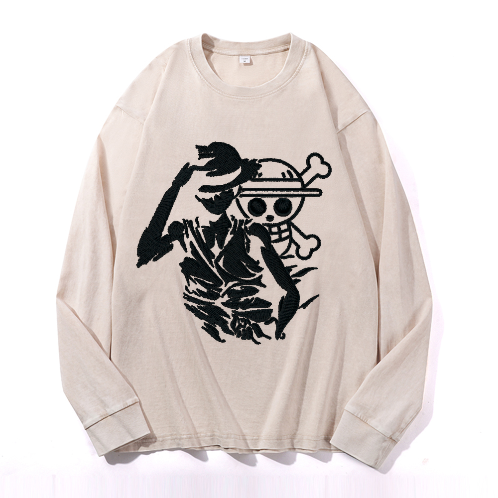 Vintage Cotton Wash Crewneck Long-Sleeve T-Shirt