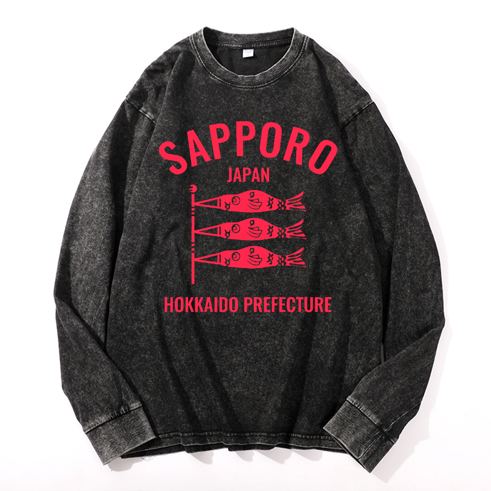 Sapporo Vintage Cotton Wash Crewneck Long-Sleeve T-Shirt