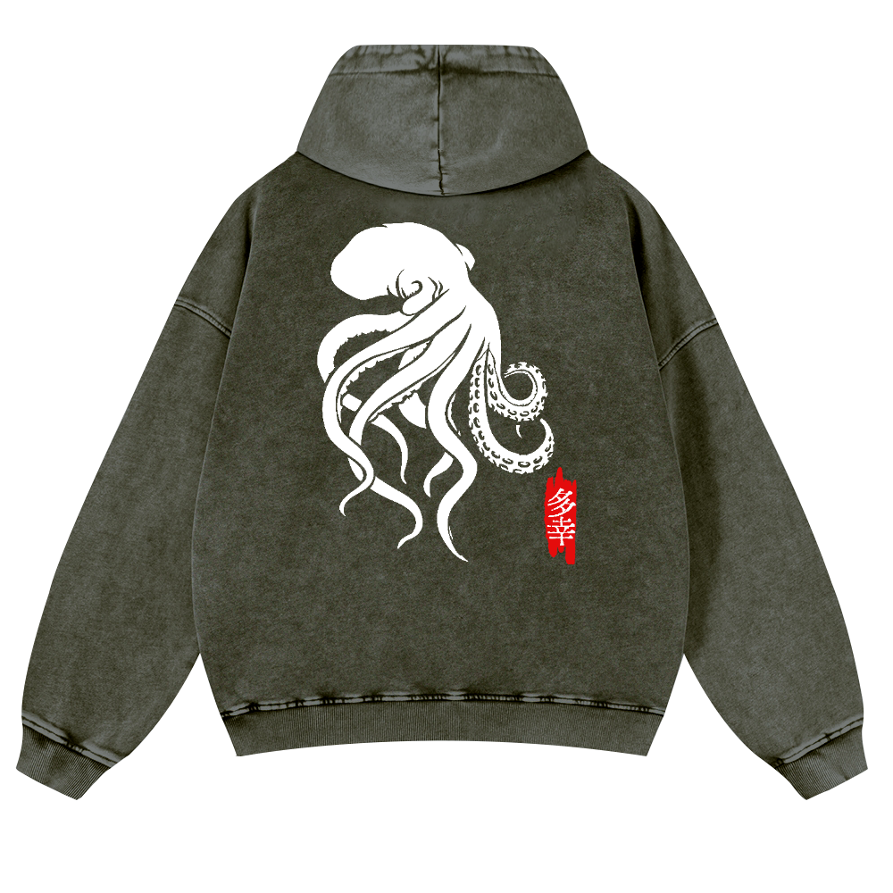 Octopus Vintage Washed Cotton Back Art Hoodie