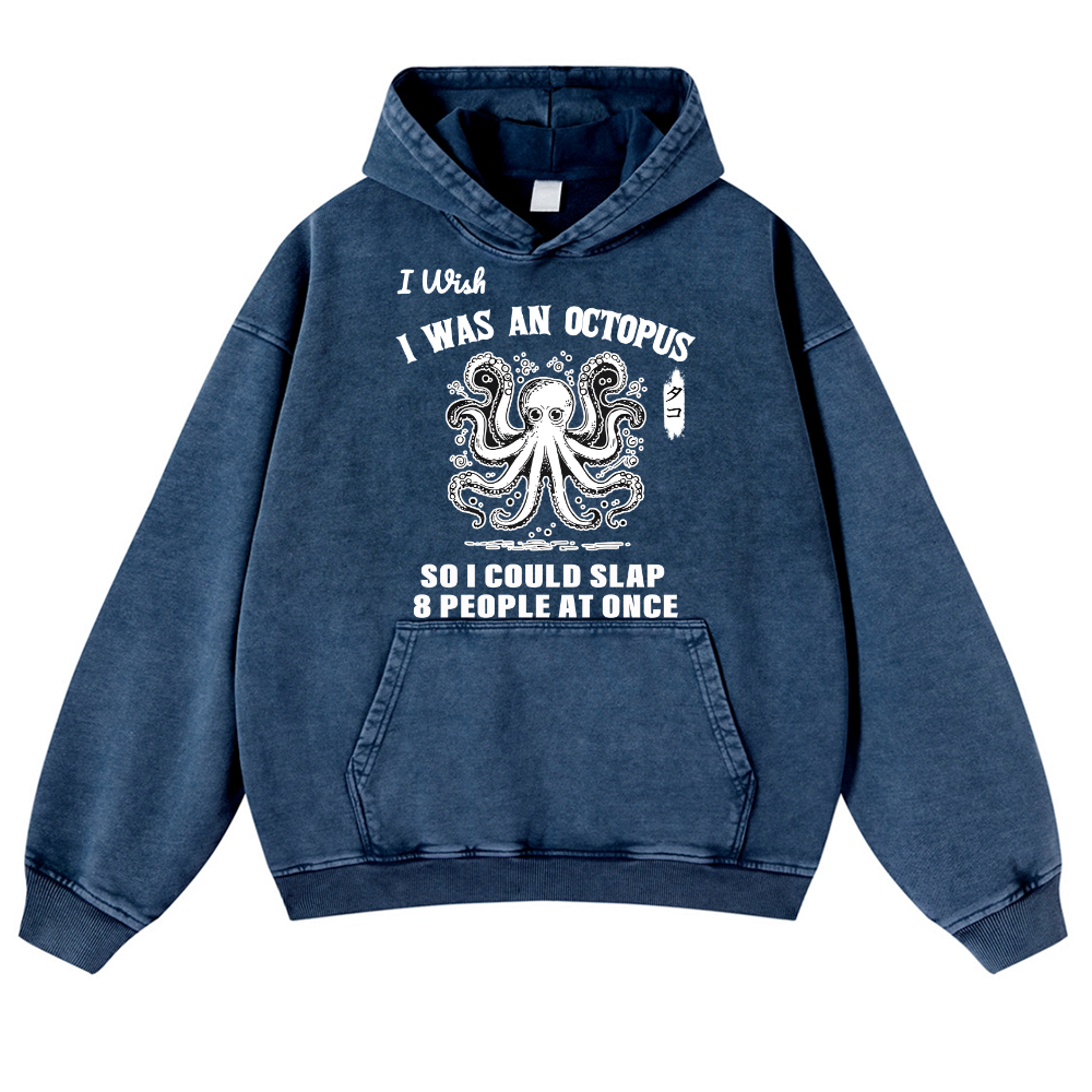 Octopus Vintage Washed Thick Cotton Hoodie