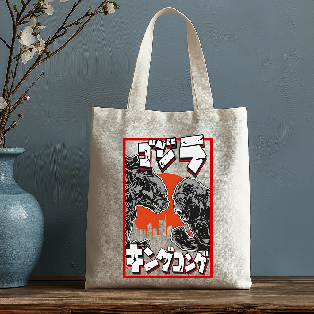 Kaiju VS King Kong Japanese Style Canvas Tote Bag