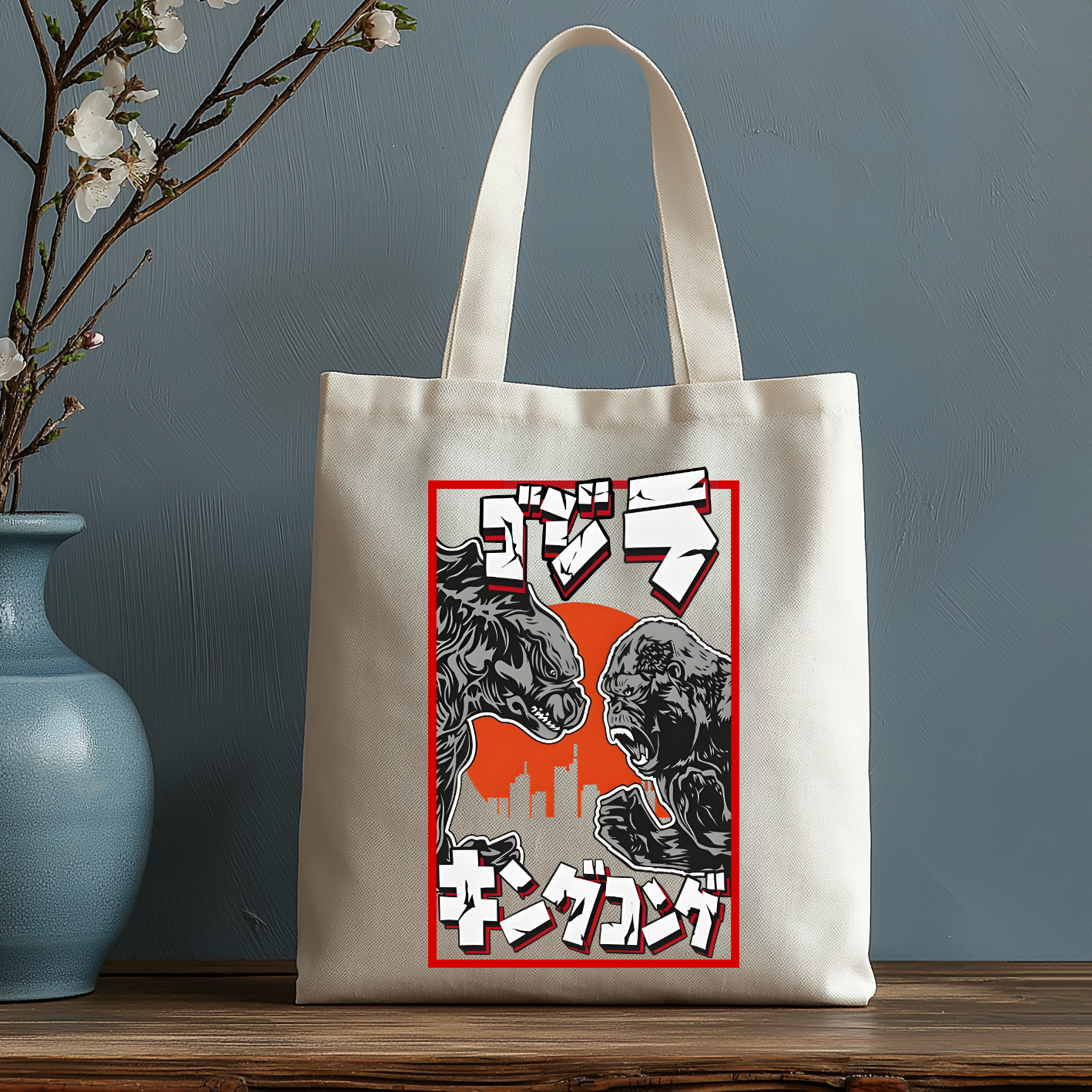 Kaiju VS King Kong Japanese Style Canvas Tote Bag