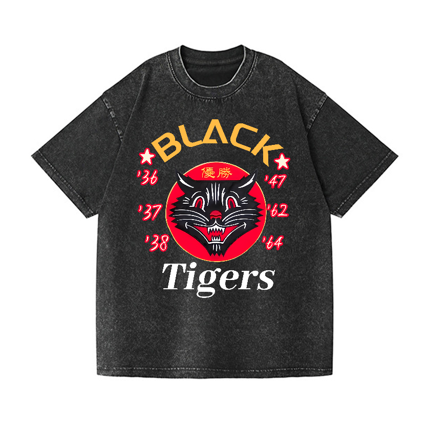 Black Cat Vintage Wash Japanese Design T-Shirt