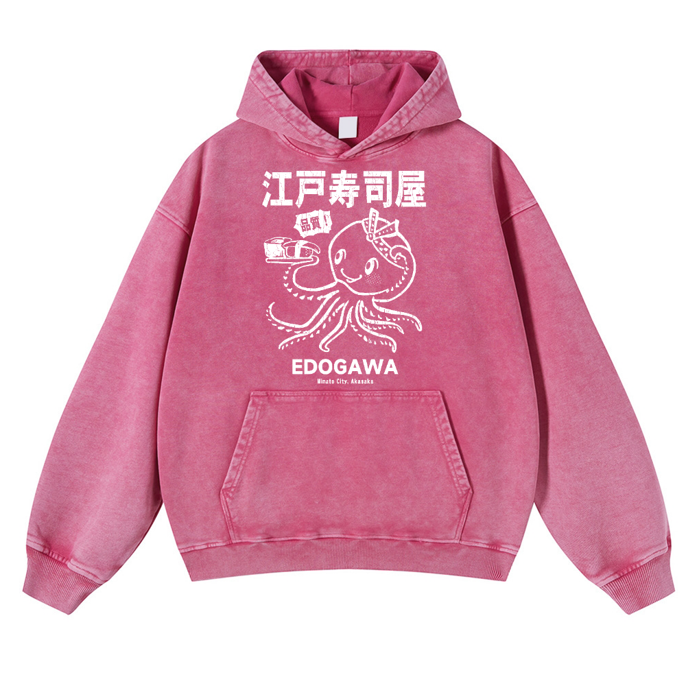 Edogawa Octopus Vintage Washed Thick Cotton Hoodie
