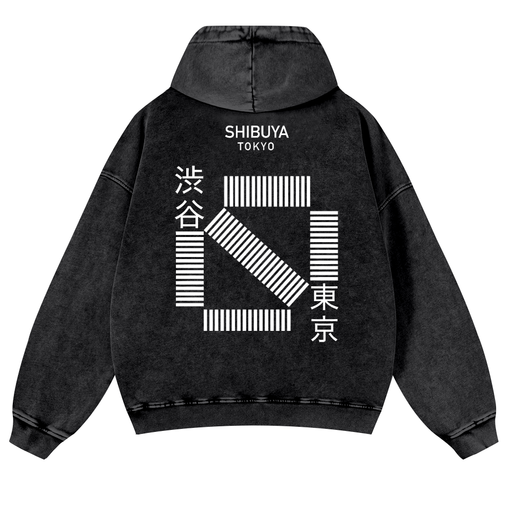 Shibuya Tokyo Vintage Washed Cotton Back Art Hoodie