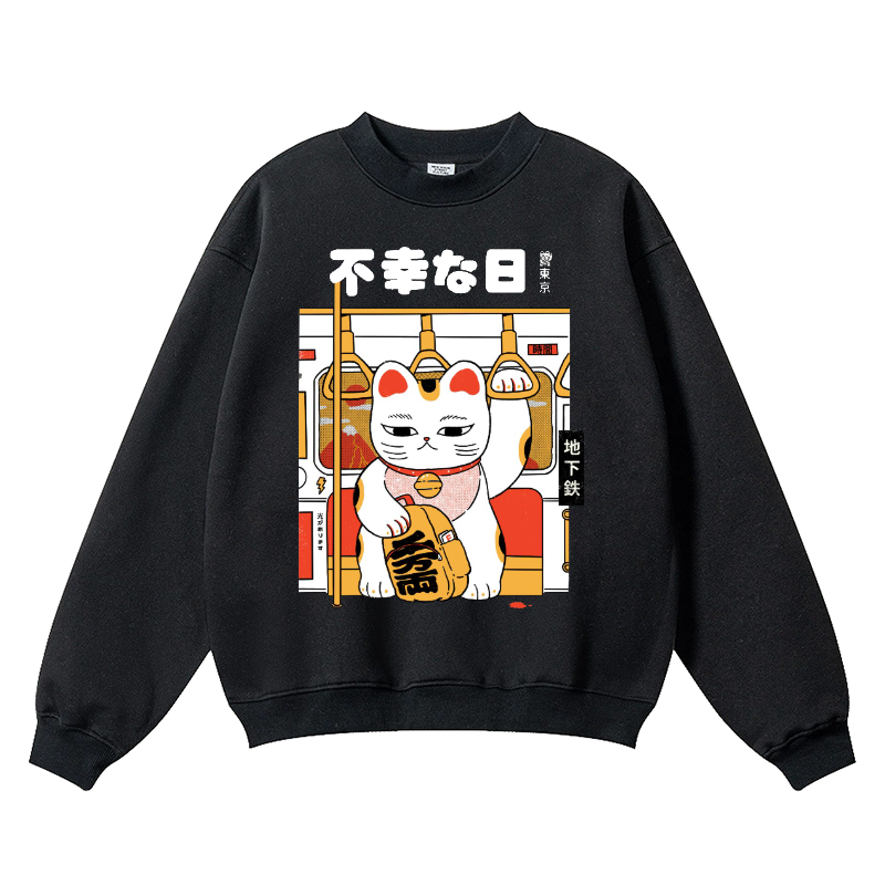 Unlucky Cat Vintage Cotton Blend Crewneck Sweatshirt